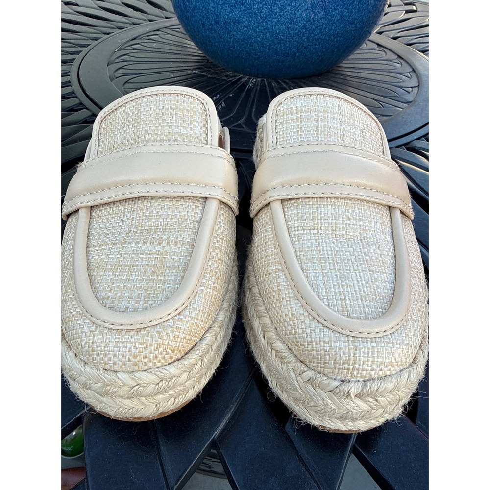 Zodiac Womens Beige Raffia Woven Platform Espadrille Mules Penny Loafer Shoes 8
